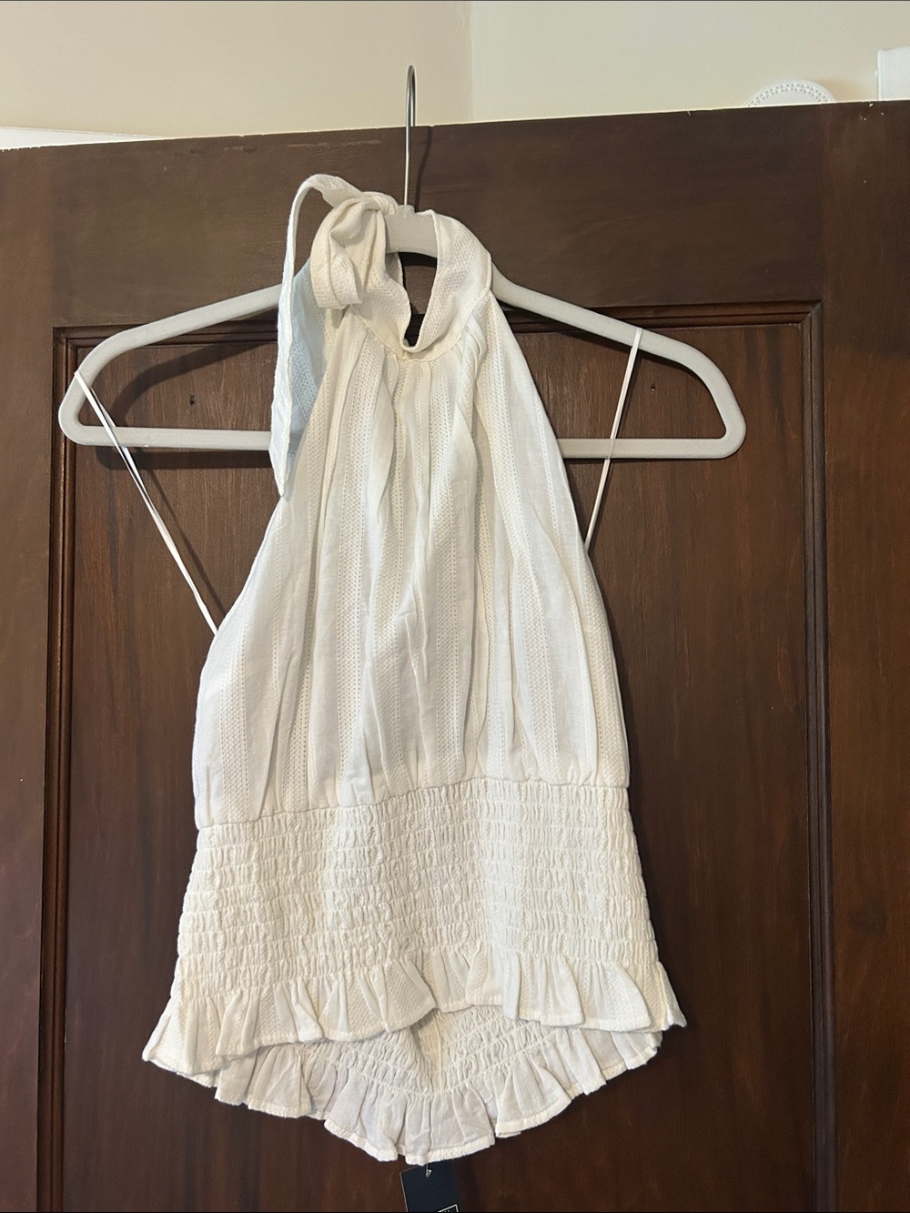 Abercrombie & Fitch White Halter Smocked Ruffle Top